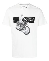 T-shirt à col rond imprimé blanc et noir Barbour