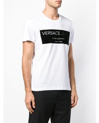 T-shirt à col rond imprimé blanc et noir Versace Jeans