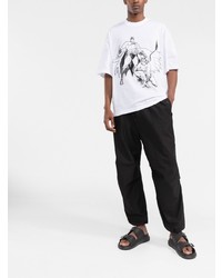 T-shirt à col rond imprimé blanc et noir Lanvin