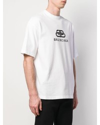 T-shirt à col rond imprimé blanc et noir Balenciaga