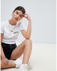 T-shirt à col rond imprimé blanc et noir Missguided