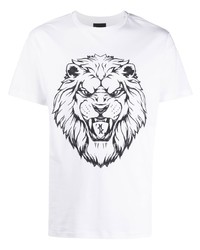 T-shirt à col rond imprimé blanc et noir Billionaire