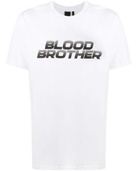 T-shirt à col rond imprimé blanc et noir Blood Brother