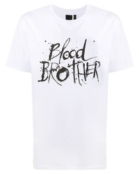 T-shirt à col rond imprimé blanc et noir Blood Brother