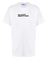 T-shirt à col rond imprimé blanc et noir Blood Brother