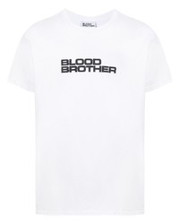 T-shirt à col rond imprimé blanc et noir Blood Brother