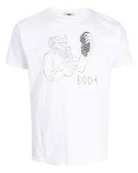 T-shirt à col rond imprimé blanc et noir Bode