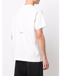 T-shirt à col rond imprimé blanc et noir 424