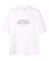 T-shirt à col rond imprimé blanc et noir Bonsai