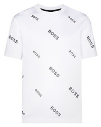 T-shirt à col rond imprimé blanc et noir BOSS