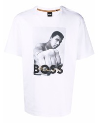 T-shirt à col rond imprimé blanc et noir BOSS