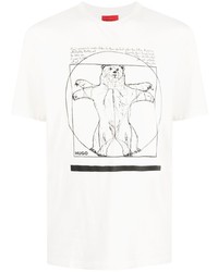 T-shirt à col rond imprimé blanc et noir BOSS