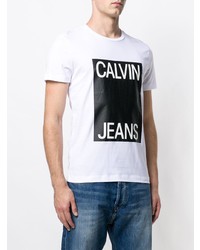 T-shirt à col rond imprimé blanc et noir Calvin Klein Jeans