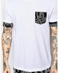 T-shirt à col rond imprimé blanc et noir Asos