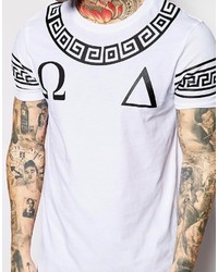 T-shirt à col rond imprimé blanc et noir Asos