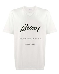 T-shirt à col rond imprimé blanc et noir Brioni