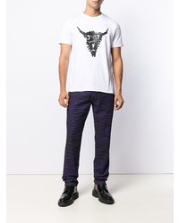 T-shirt à col rond imprimé blanc et noir Just Cavalli