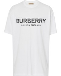 T-shirt à col rond imprimé blanc et noir Burberry