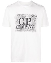 T-shirt à col rond imprimé blanc et noir C.P. Company