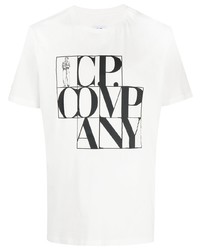 T-shirt à col rond imprimé blanc et noir C.P. Company