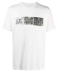 T-shirt à col rond imprimé blanc et noir C.P. Company