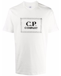 T-shirt à col rond imprimé blanc et noir C.P. Company