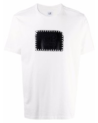 T-shirt à col rond imprimé blanc et noir C.P. Company