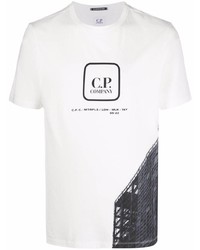 T-shirt à col rond imprimé blanc et noir C.P. Company