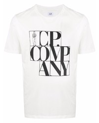 T-shirt à col rond imprimé blanc et noir C.P. Company