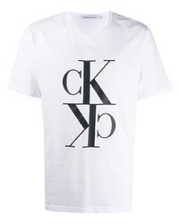 T-shirt à col rond imprimé blanc et noir Calvin Klein Jeans
