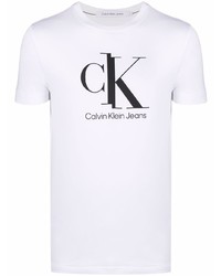 T-shirt à col rond imprimé blanc et noir Calvin Klein