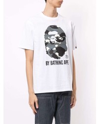 T-shirt à col rond imprimé blanc et noir A Bathing Ape