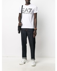 T-shirt à col rond imprimé blanc et noir Ea7 Emporio Armani