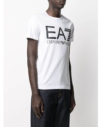 T-shirt à col rond imprimé blanc et noir Ea7 Emporio Armani