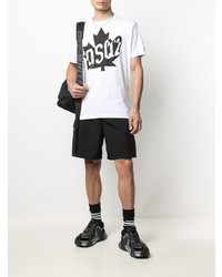 T-shirt à col rond imprimé blanc et noir DSQUARED2