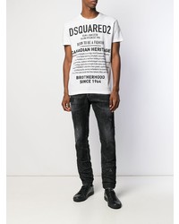 T-shirt à col rond imprimé blanc et noir DSQUARED2