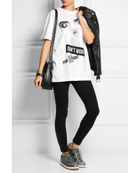 T-shirt à col rond imprimé blanc et noir DKNY