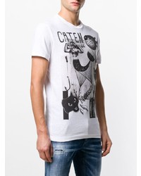 T-shirt à col rond imprimé blanc et noir DSQUARED2