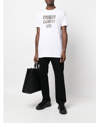 T-shirt à col rond imprimé blanc et noir Roberto Cavalli