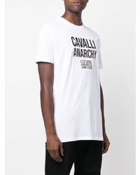 T-shirt à col rond imprimé blanc et noir Roberto Cavalli