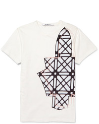 T-shirt à col rond imprimé blanc et noir Chalayan