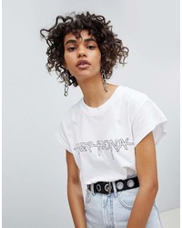 T-shirt à col rond imprimé blanc et noir Cheap Monday