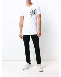 T-shirt à col rond imprimé blanc et noir Philipp Plein