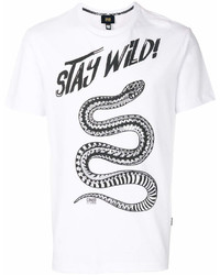 T-shirt à col rond imprimé blanc et noir Class Roberto Cavalli