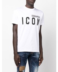T-shirt à col rond imprimé blanc et noir DSQUARED2