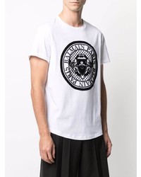 T-shirt à col rond imprimé blanc et noir Balmain