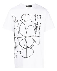 T-shirt à col rond imprimé blanc et noir Comme des Garcons Homme Deux