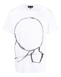 T-shirt à col rond imprimé blanc et noir Comme Des Garcons Homme Plus