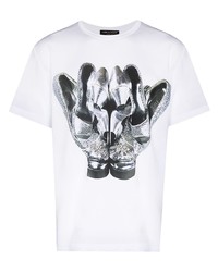 T-shirt à col rond imprimé blanc et noir Comme Des Garcons Homme Plus