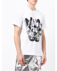 T-shirt à col rond imprimé blanc et noir Comme Des Garcons Homme Plus